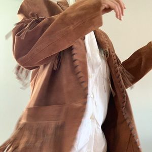 Vintage brown suede fringe coat!